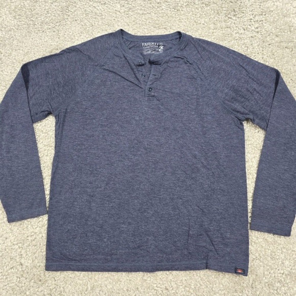 Faherty Cloud Cotton‎ Henley Mens XL Navy Blue Long Sleeve Raglan Minimalist